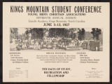 Black Work. Poster: "King's Mountain Student Conference, June," (addresses about racial and religious problems), 1927. (Drawer 13, Folder 1)