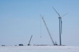 Erecting wind turbines in winter, Cottonwood County, Minnesota.