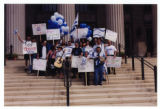 Members of the University of Minnesota chapter of Hillel holding signs celebrating Israel Independence Day, Minneapolis, Minnesota