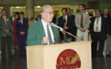 Speaker in lobby of Kathryn A. Martin during its dedication