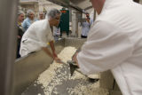 Making cheddar cheese in the Pilot Plant in the Food Science and Nutrition Building, St. Paul campus, University of MInnesota.