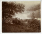 Brook Lodge, flood picture, showing water in ravine back of building