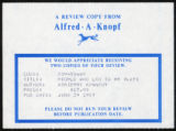 Review slip from Alfred A Knopf for People Who Led to My Plays.