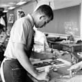 Student in printmaking class