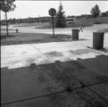 A path outside the Residence Hall Dining Center being cleaned