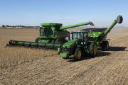 Harvesting soybeans on the Craven farm in Jackson County, Minnesota.