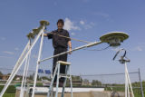 Pete Boulay (Assistant State Climatologist) at the University of Minnesota, St. Paul Campus climatological observatory and weather station.