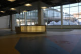 An information desk in the interior of Kirby Student Center during renovation