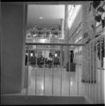 Main floor of the Tweed Gallery with people in the Gallery through the bars