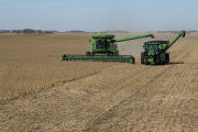 Harvesting soybeans on the Craven farm in Jackson County, Minnesota.