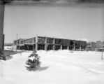 An external view of the construction of Kirby Student Center in winter