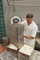 Making cheddar cheese in the Pilot Plant in the Food Science and Nutrition Building, St. Paul campus, University of MInnesota.