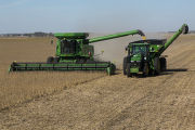 Harvesting soybeans on the Craven farm in Jackson County, Minnesota.