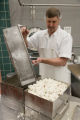 Making cheddar cheese in the Pilot Plant in the Food Science and Nutrition Building, St. Paul campus, University of MInnesota.