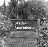Stadium Apartments building sign on the UMD campus