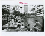 Crowd around pool at Peavey Plaza