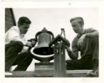 Ralph Allen (president of South Hi-Y Club) and Wallace Wethe (Roosevelt Hi-Y Club) at Minneapolis YMCA Camp Ihduhapi, Minnesota