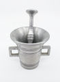 Miniature two-handled pewter mortar and pestle