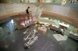 Installation of the Dale Chihuly chandelier in the Kathryn A. Martin Library at UMD