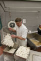 Making cheddar cheese in the Pilot Plant in the Food Science and Nutrition Building, St. Paul campus, University of MInnesota.