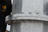 A close up of the side of the windmill during its assembly at UMD Farm
