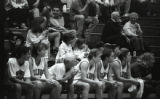 UMD 1997 women's basketball players on the bench during a game