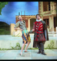 Two actors performing on stage in the 1998 UMD production of "The Betrothed"