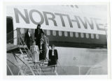 Members of the Mount Sinai Auxiliary pose for a photograph on an airstair, Minneapolis, Minnesota