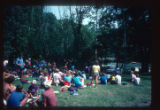 Campers gather in the grass as staff directs them, Eagan, Minnesota