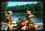 Campers on a boat in the lake at Camp Butwin, Eagan, Minnesota
