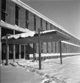 Exterior view of a building entry on UMD campus in winter