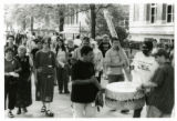 Members of the University of Minnesota chapter of Hillel carrying a peace pole and drum through Northrup Mall during a peace ceremony, Minneapolis, Minnesota