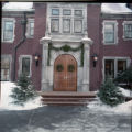Glensheen's front entrance during Christmas