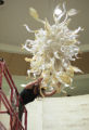 Installation of the Dale Chihuly chandelier in the Kathryn A. Martin Library at UMD
