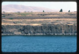 North Dalles, viewed north from The Dalles to show spring high water mark on cliff, Bonneville Dam Lake.