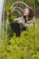 Carrie Pike with spruce subjected to different levels of early spring warming to simulate climate change and its effect on growth.